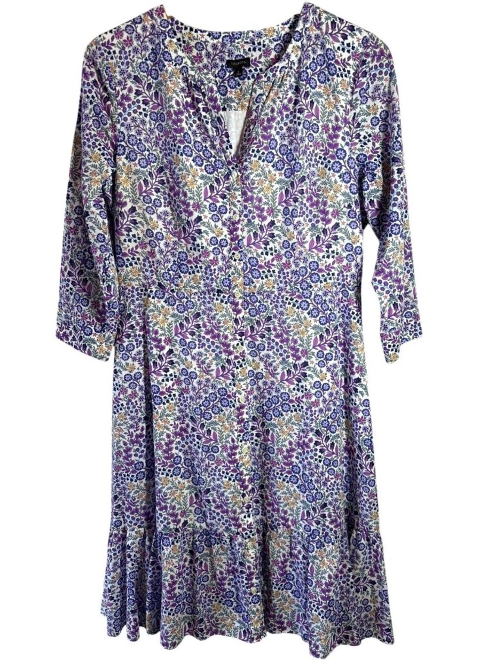 Talbots Purple Floral Cotton Button Front Dress Size 8 EUC Cottagecore - Picture 2 of 6